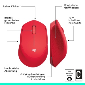Mouse wireless Logitech M330 Silent Plus Rosu SilentTouch 1000 DPI 2 ani autonomie - Img 7