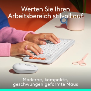 Mouse wireless Logitech POP Bluetooth compact si silentios compatibil cu 3 dispozitive Alb Gri - Img 2