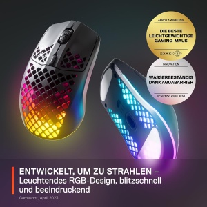 Mouse wireless SteelSeries Aerox 3 - 68g, RGB, design rezistent la apa - Img 3