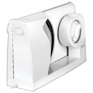 MPM MKR-05 Feliator electric de alimente, Feliator de paine, grosime de taiere reglabila pana la 15 mm, Protectie pentru degete, Disc de taiere din otel inoxidabil 17 cm, 150 W, alb - Img 6