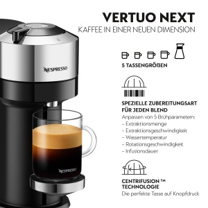 Nespresso De'Longhi ENV 120.CAE Vertuo Next Deluxe Aparat de cafea cu spumant de lapte, cromat, cromat - Img 2