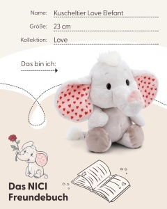 NICI Love Elefant 23cm Plus Moale Culoare Gri Deschis ECO-Friendly - Img 5