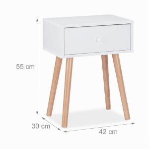 Noptiera scandinava Relaxdays, 55x42x30cm, alba, cu sertar - Img 4