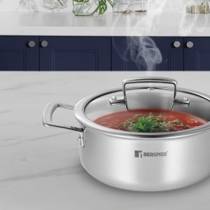 Oala Bergner SteelBlue 24 cm cu capac din sticla ceramica antiaderenta structura hibrida 3 straturi - Img 3