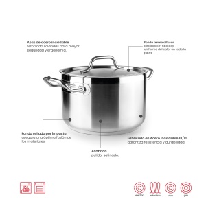 Oala cu capac IBILI 607722, inox 1810, 22 cm, inductie - Img 2