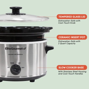 Oala cu slow cooking Elite Gourmet MST-275XS, 2.27L, 120W, inox - Img 3