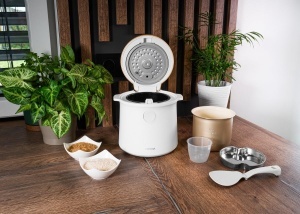 Oala de fiert orez Concept RE3030, 1.5 l, alba cu decor din lemn - Img 2