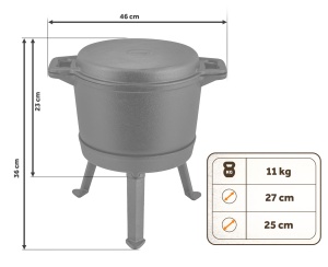 Oala de fonta Berdsen 8L - Negru, 2-in-1 cu capac si 3 picioare - Img 4