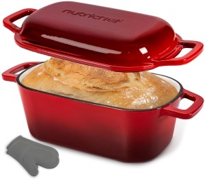Oala din fonta NutriChef, ovala, 3.4L, rosu, cu capac