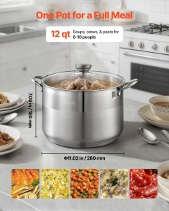Oala din inox VEVOR 11,4 L cu capac din sticla, potrivita pentru toate tipurile de plite - Img 5