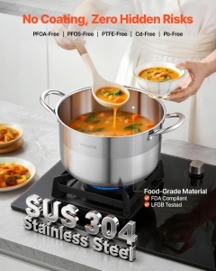Oala din inox VEVOR 7,6 L cu capac din sticla, inductie, PFOA si PFAS-free - Img 2