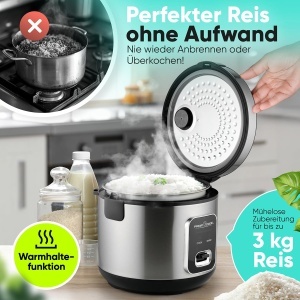 Oala electrica pentru gatit orez ProfiCook PC RK 1285, 3 kg, 700 W, functie de pastrare la cald, inox - Img 2
