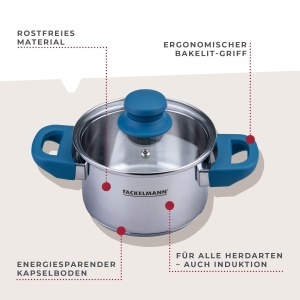 Oala Fackelmann Essential O 14 cm Inox Manere Bakelit Capac Sticla Albastru - Img 2