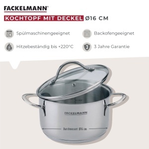 Oala Fackelmann Lara cu capac 16 cm din inox, ergonomica, rezistenta la caldura - Img 2