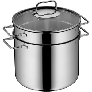 Oala pentru paste WMF 24 cm 7L cu sita integrata si capac din sticla otel inoxidabil Cromargan