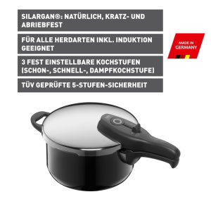 Oala sub presiune Silit Sicomatic t-Plus, 4.5L, 22 cm, 3 nivele gatire, negru - Img 2