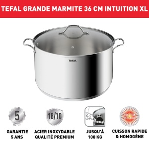 Oala Tefal Intuition XL 36 cm 175 l Inox Compatibila cu Inductie Capac din Sticla - Img 2