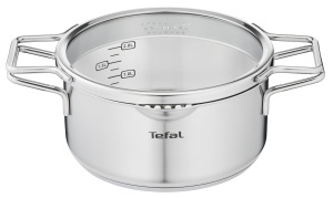 Oala Tefal Nordica 20 cm cu capac din sticla, inox, inductie, manere duble