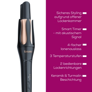 Ondulator automat Beurer HT 75, coafare sigura datorita camerei de ondulare deschise, 3 niveluri de temperatura, 2 directii de ondulare actionabile, cu ceramica si turmalina pentru o stralucire speciala - Img 8