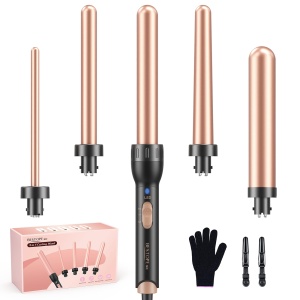 Ondulator BESTOPE MIX, set ondulator ceramic 5 in 1 cu diverse atasamente pentru bucle mari si mici, incalzire rapida de 9-32 mm 2 temperatura reglabila pentru par lung si scurt - Img 1