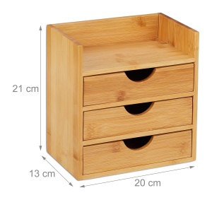 Organizator birou Relaxdays, 3 sertare, bambus, 21x20x13 cm, natural - Img 3