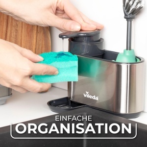Organizator chiuveta Vileda cu dozator de detergent otel inoxidabil design modern si compact - Img 4