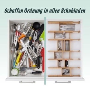 Organizator de Schublade Relaxdays 22-TLG, Bambus, 43,5-56,5 cm, Natur - Img 5