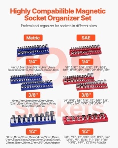 Organizator magnetic VEVOR QJ7333-8pc 8 piese compatibil cu 199 chei tubulare SAE si metrice - Img 2