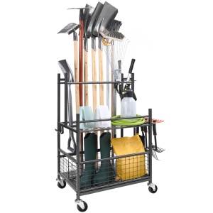 Organizer pentru unelte de gradinarit VEVOR, 16 sloturi, 18 carlige, otel carbon