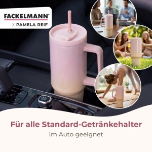 Pahar izolat FACKELMANN 1200 ml, inox, roz, cu capac si pai - Img 5