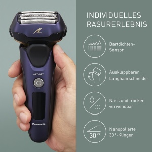 Panasonic ES-LV67A803 Aparat de ras umed si uscat cu 5 lame pentru barbati, reincarcabil, senzor inteligent de barba, cap Multi-Flex 16D, bleumarin si negru - Img 4