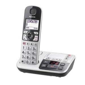 Panasonic KX-TGE520GS Telefon fara fir pentru seniori cu robot telefonic, statie si receptor, difuzor, afisaj LCD, compatibil cu aparate auditive, butoane vorbite, argintiu