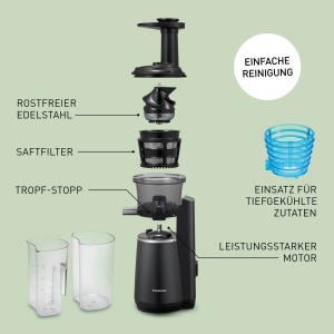 Panasonic Slow Juicer MJ-L501KXE Juicer (storcator pentru fructe/legume, storcator, productie de sorbet, storcator electric, 150 W, negru) - Img 3