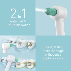 Panasonic WEW0984W303 Duza de inlocuire ortodontica pentru ingrijire 2 in 1 cu duza cu jet de apa si cap de perie,Duza pentru ultrasunete,Irigatoare orale AIR IN si de calatorie,Irigator oral pentru aparate ortodontice,Pachet de 2 - Img 3