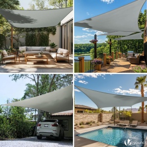 Panou de umbrire VOUNOT 3x5m, impermeabil, gri, pentru balcon si gradina - Img 3