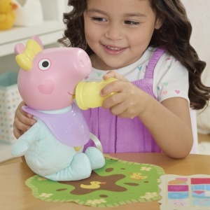 Papusa interactiva Peppa Pig Grunz si Kuschel Evie, 28 cm, cu sunete si accesorii - Img 5