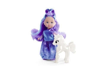 Papusa Simba Evi Love Fantasy Princess 12 cm cu rochie albastru-lila si unicorn stralucitor - Img 3