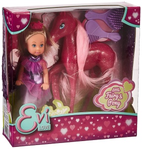 Papusa Simba Evi Love Little Fairy Pony 12 cm cu aripi si ponei roz