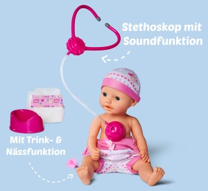 Papusa Simba New Born Baby 38cm cu Accesorii Doctor si Functie de Baut si Udat - Img 4