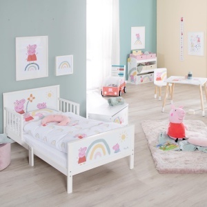 Pat pentru copii roba Peppa Pig 70x140 cm cu lenjerie inclusa alb - Img 2
