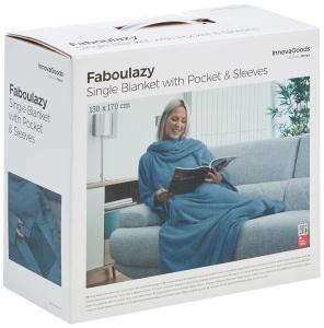 Patura cu maneci InnovaGoods Faboulazy, poliester, albastru-bej, dimensiuni 130x170 cm - Img 2