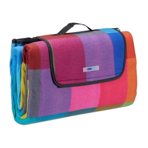 Patura de Picnic Relaxdays XXL, 200 x 200 cm, Fleece, Rezistenta la Apa, Multicolora