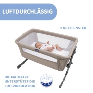 Patut Chicco Next2Me Essential, bej, inaltime ajustabila, cu saltea inclusa - Img 4