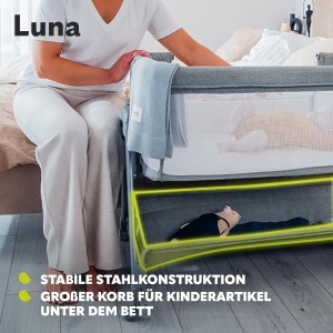 Patut co-sleeping Lionelo Luna reglabil pe inaltime si inclinare cu roti si saltea Beige - Img 6