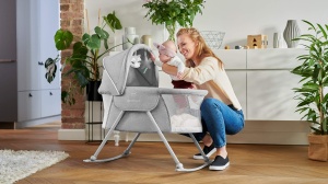 Patut pentru copii Kinderkraft LOVI 3 in 1, Bej, cu functie de leganare, transportabil - Img 2