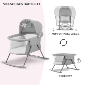 Patut pliabil Kinderkraft LOVI 3 in 1 Gri cu functie de leganare si plasa anti-insecte - Img 5