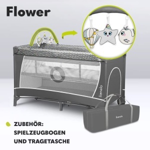 Patut pliabil Lionelo Flower 4in1 cu acces lateral, masa de schimb, roti - Img 9