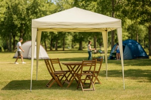 Pavilion pliabil Goodyear 3x3 m bej, impermeabil, pentru gradina si plaja - Img 3