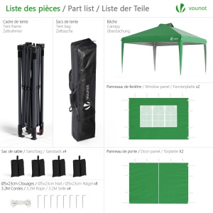 Pavilion pliabil VOUNOT 3x3m impermeabil, verde, cu 4 laterale si 3 saci cu nisip - Img 2