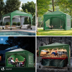 Pavilion VOUNOT 3x3m, impermeabil, cu 4 laterale si 4 saci cu nisip, verde - Img 4